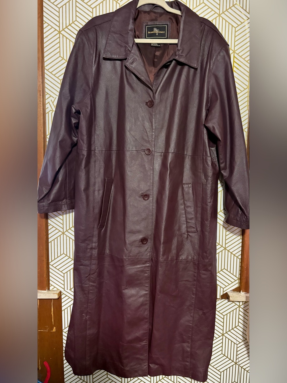 Brandon Thomas Brown Leather Trench Coat Size XL